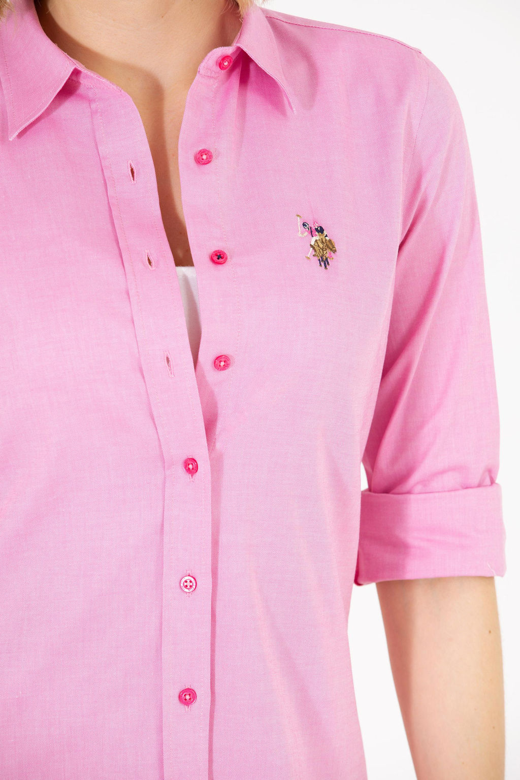 Женская базовая рубашка цвета фуксии с длинным рукавом Неожиданная скидка в корзине - U.s. polo assn фото 14