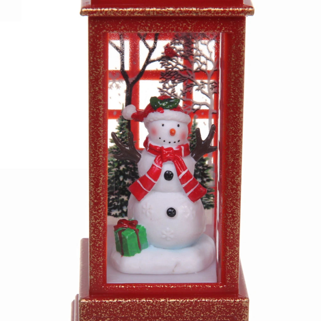 Сувенир с подсветкой Christmas "Телефонная будка - Снеговик с подарком" 12,5х5,3х5,3 см