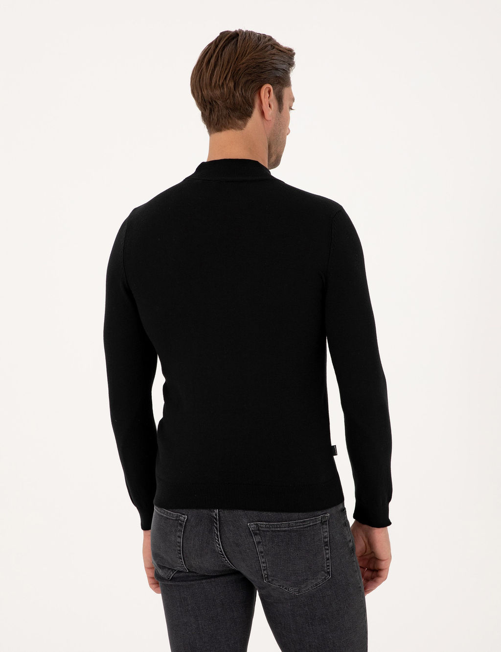 Siyah Slim Fit Yar_m Bal_k__ Yaka Basic Triko Kazak - Pierre cardin фото 5