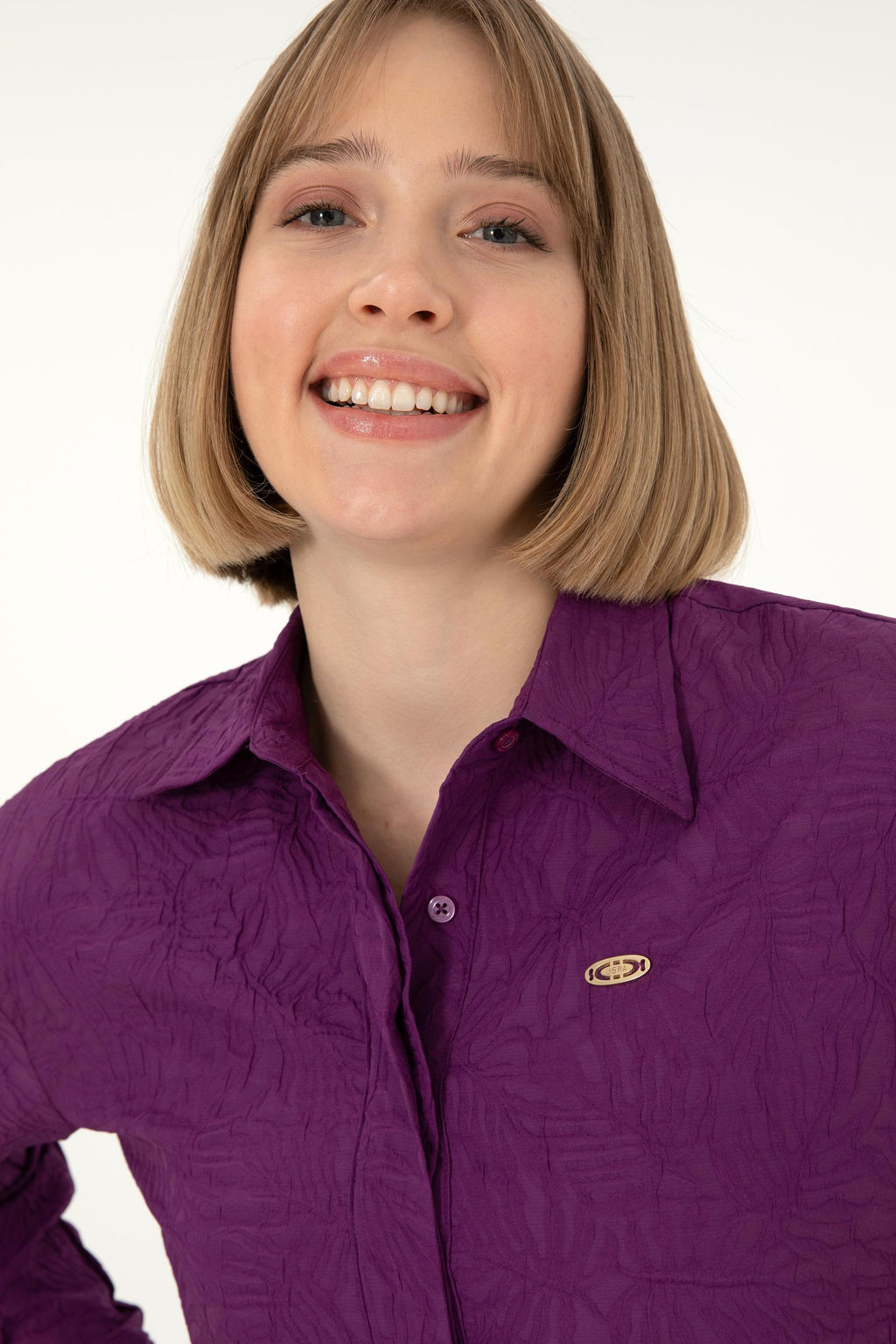 Женская фиолетовая рубашка с длинным рукавом Неожиданная скидка в корзине - U.s. polo assn фото 2