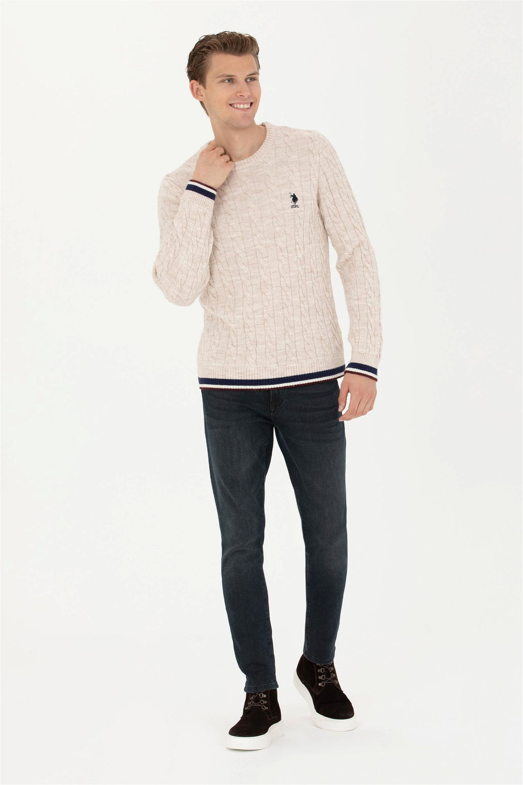 Мужской кремовый меланжевый свитер - U.s. polo assn фото 11