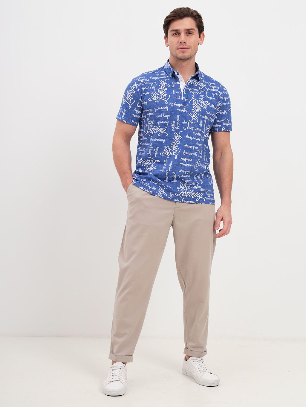 Джемпер мужской с воротником поло короткий рукав GREG G144-KP24-UT16 (белые буквы)  фото 5