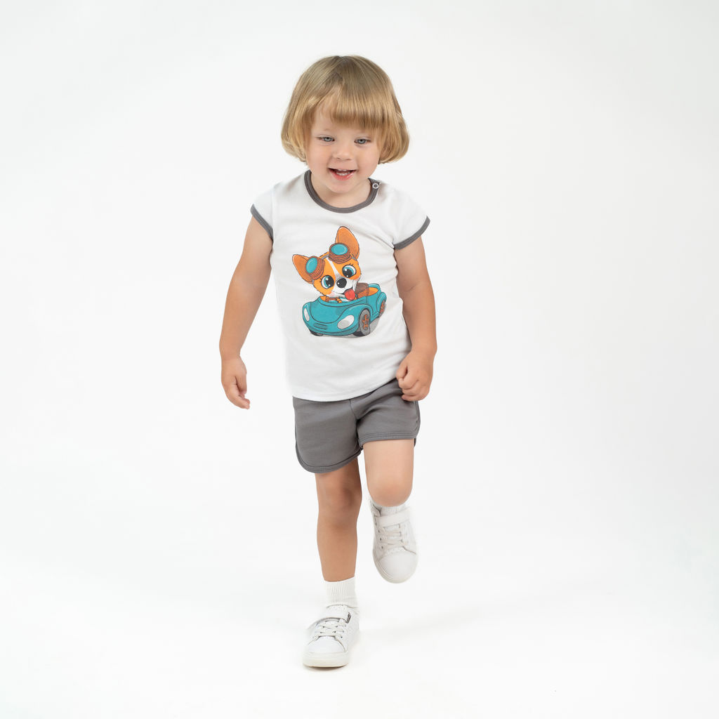 Костюм детский белый/серый корги в авто 7059п (80, 52)