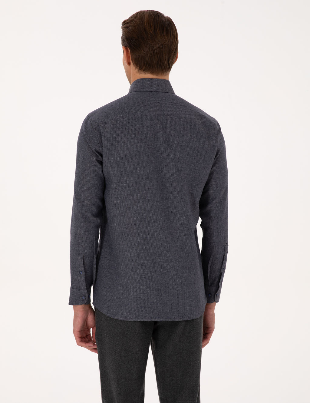 Lacivert Slim Fit Dokulu Uzun Kollu G_mlek