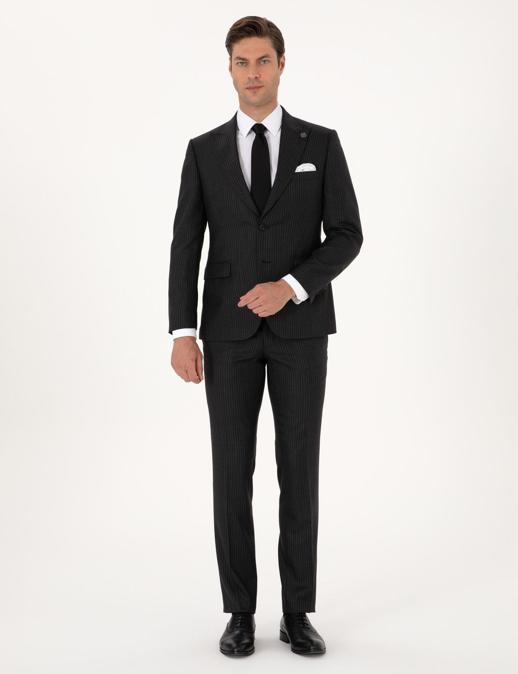 Antrasit Slim Fit %100 Ka_mir _izgili Tak_m Elbise