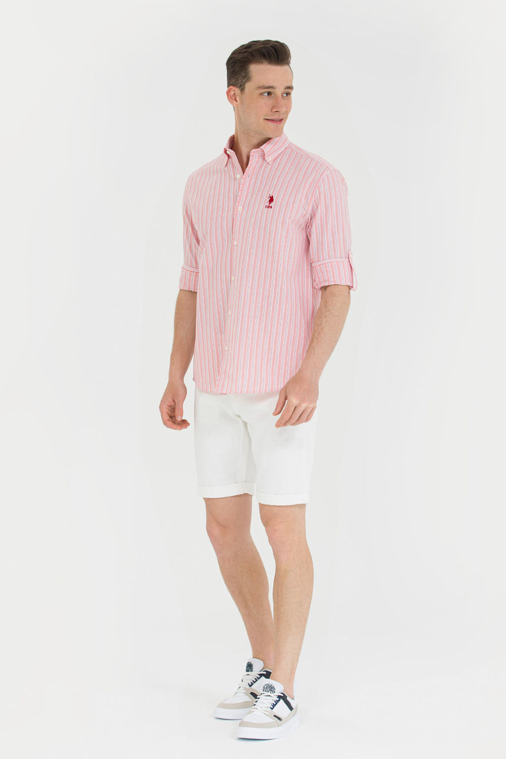 U. S. Polo Assn Мужская рубашка лосося в белую полоску - U.s. polo assn фото 4