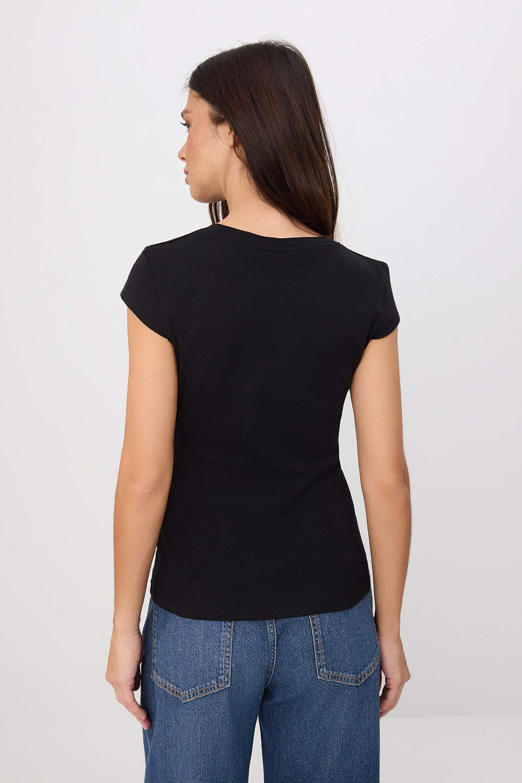 Siyah Regular/Normal Kal?p K?sa Kollu Orme Crop/K?sa Pamuk Ribana Orme T-shirt TWOSS26TS00299 - Trendyolmilla фото 4