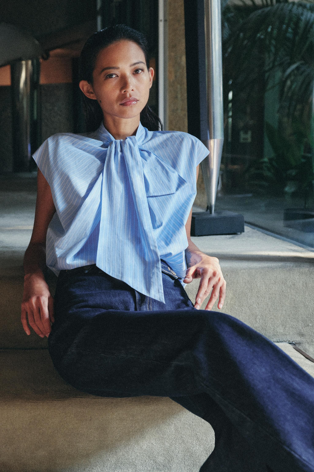 CAMISA RAYAS LAZADAS ZW COLLECTION / Blanco / Celeste - Zara фото 4