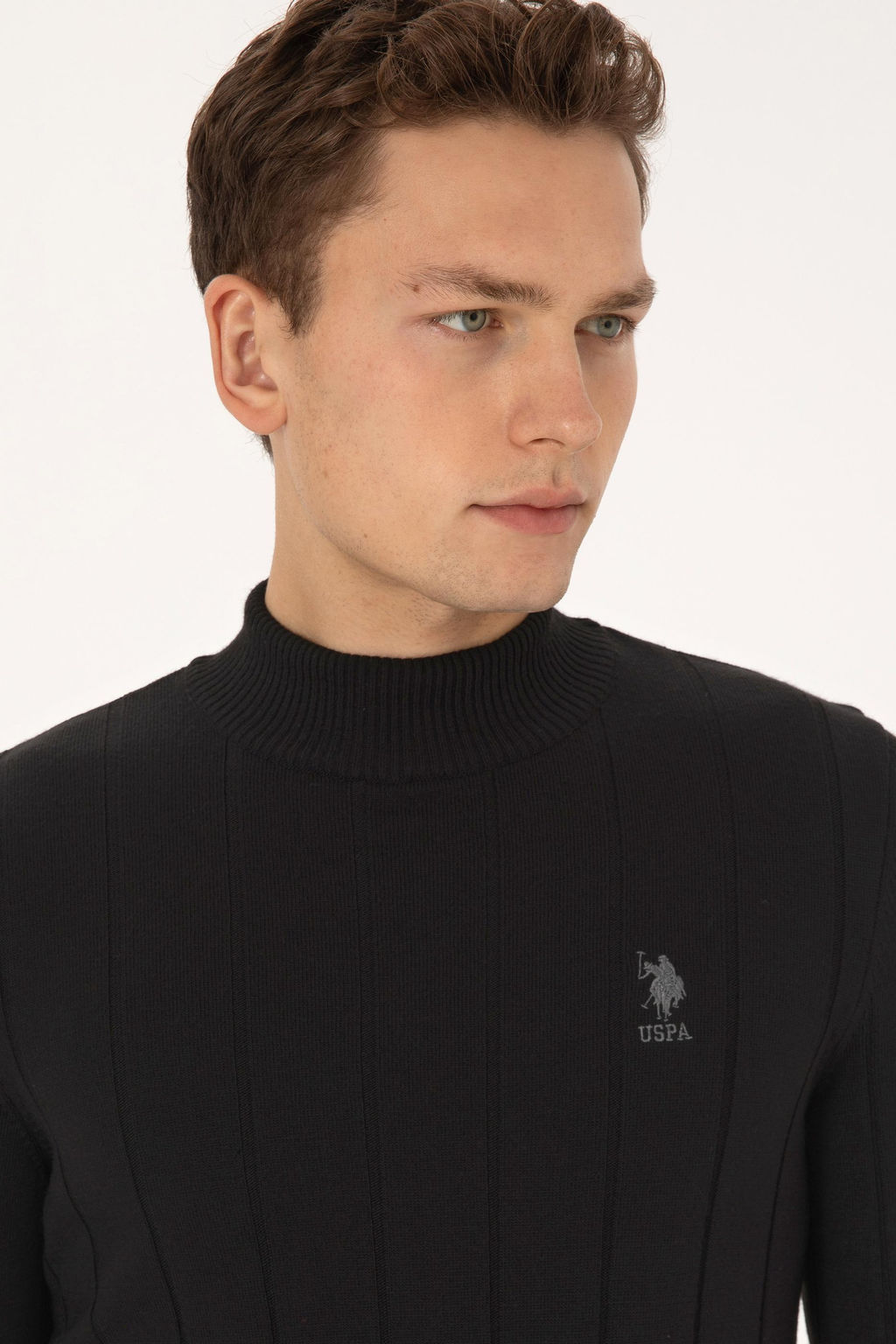 Erkek Slim Fit Yar_m Bal_k__ Yaka Siyah Kazak - U.s. polo assn фото 2