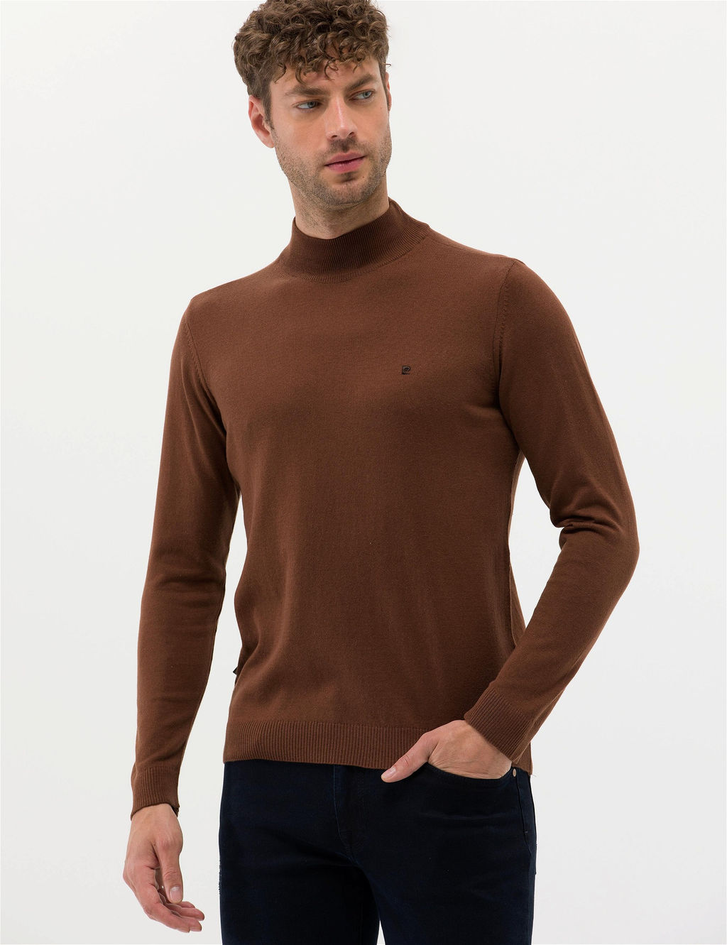 Kahverengi Slim Fit Yar_m Bal_k__ Yaka Basic Triko Kazak - Pierre cardin фото 3