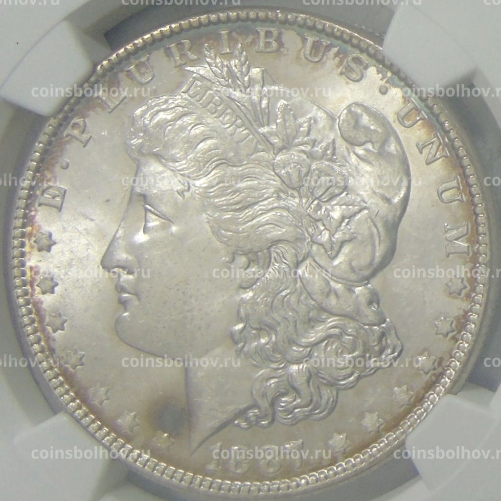 1 доллар 1887 года США Доллар Моргана (в слабе NGC MS 63)
