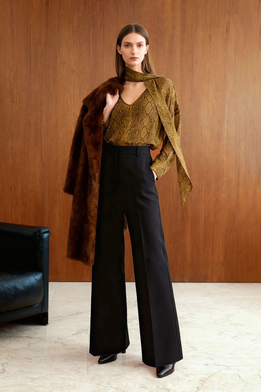 Trendyol Studio Yesil Animal Y?lan Desenli Sal Detayl? Transparan Dokuma Bluz TWOAW26BZ00275 - Trendyolmilla фото 11