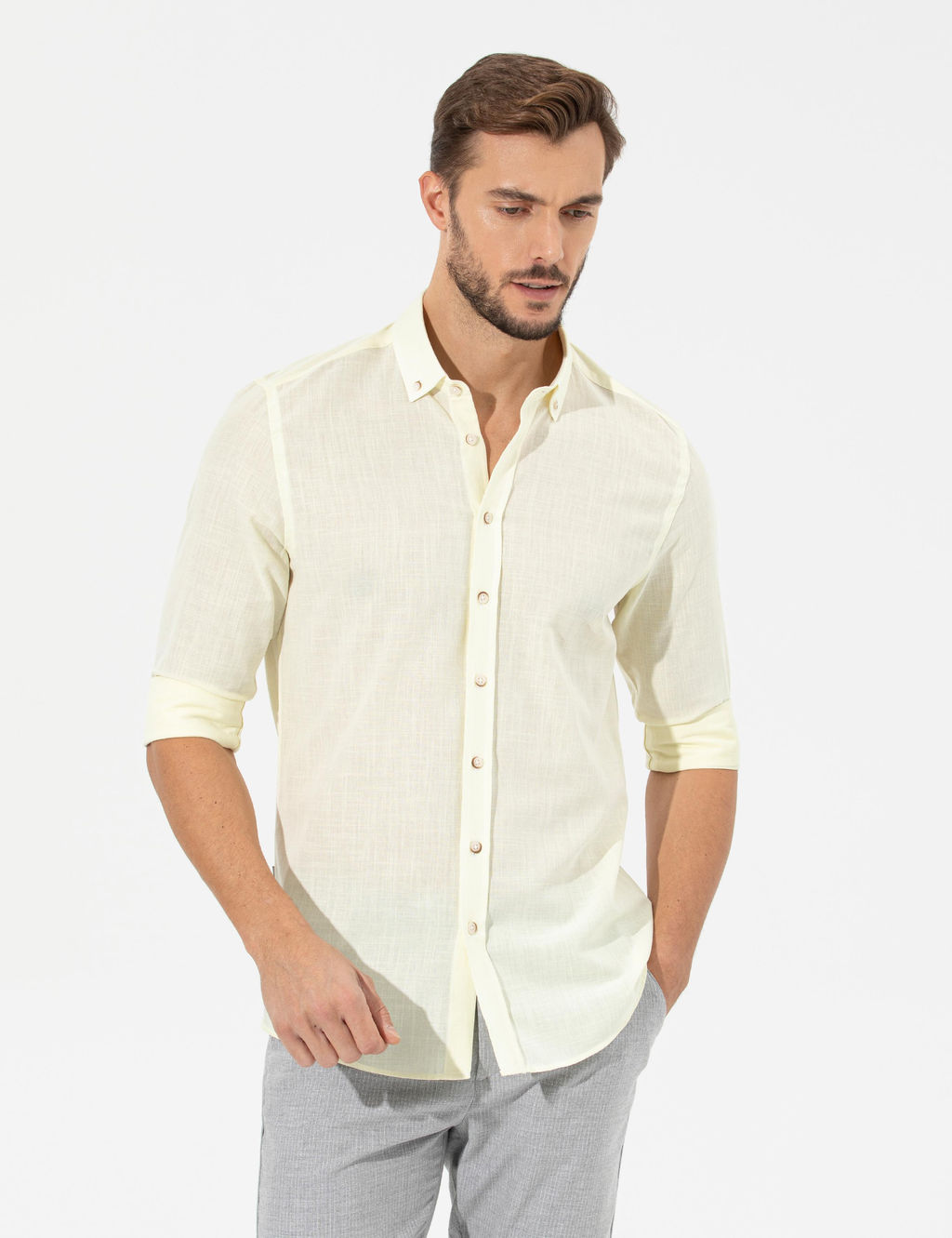 Рубашка Slim Fit желтая с длинным рукавом
