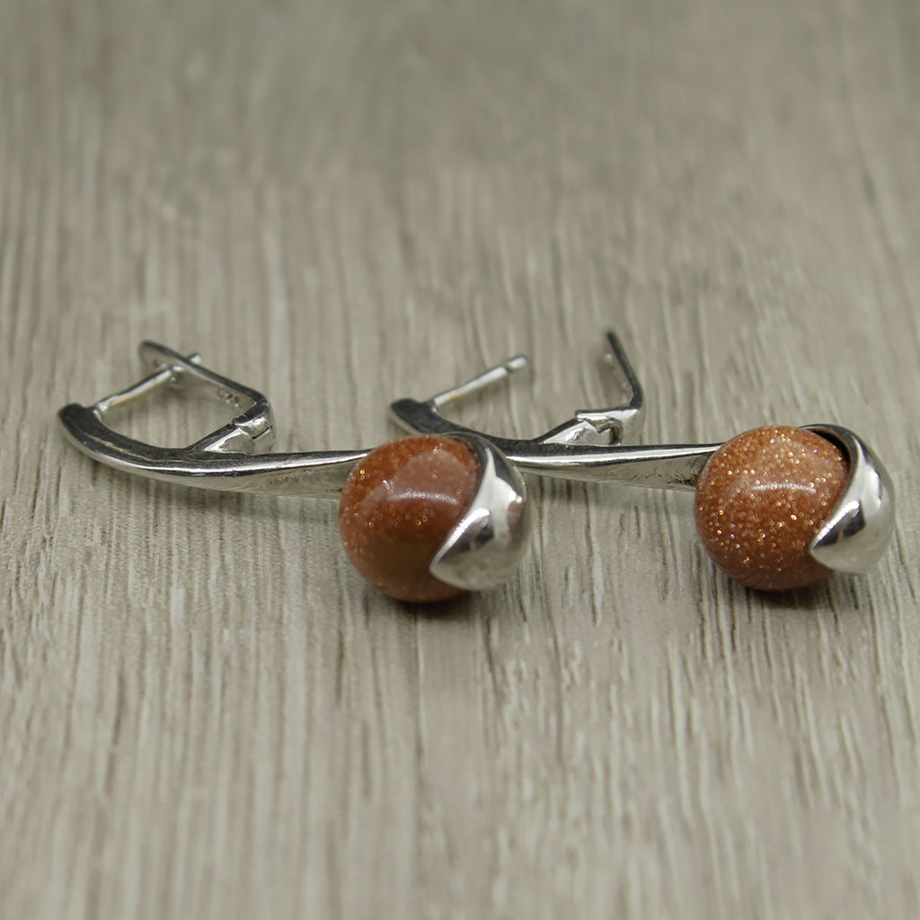 Серьги "Лиза" авантюрин коричневый