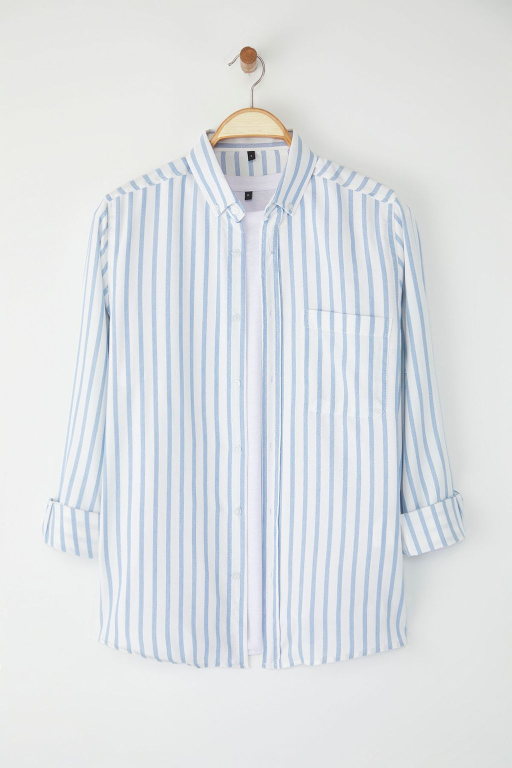 TRENDYOL MAN Gri-Mavi Regular Fit Cizgili Oxford Kolay Utulenebilir Erkek Gomlek TMNSS25GO00078 - Trendyolmilla фото 7