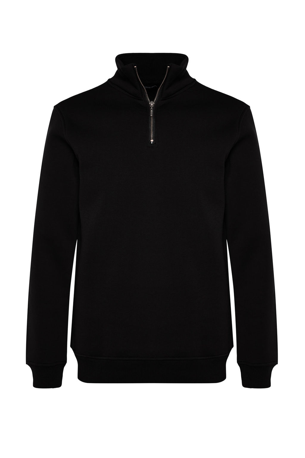 Siyah Regular/Normal Kesim Dik Yaka Fermuarl? Pamuklu Basic Ici Polarl? Sweatshirt TMNAW24SW00041
