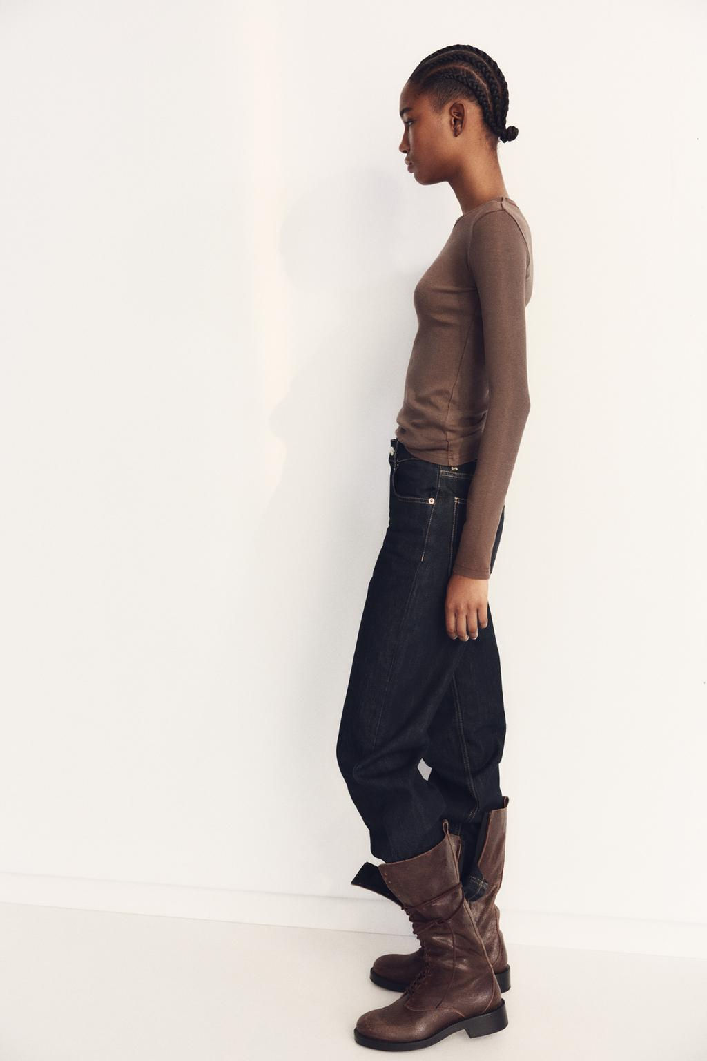 LONG SLEEVE WASHED EFFECT RIBBED T-SHIRT - Zara фото 16