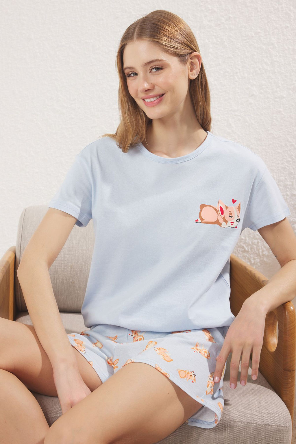 Mavi Hayvan Desenli Sortlu Orme Pijama Tak?m? THMSS24PT00198