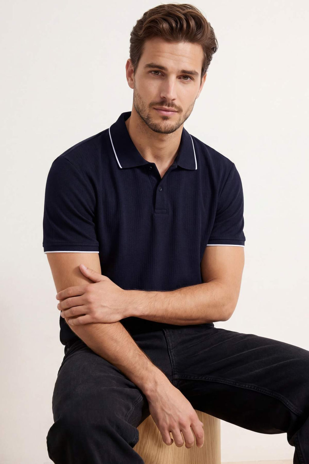 Lacivert Regular Polo Yaka Duz Polo Yaka T-shirt TMNSS26PO00020