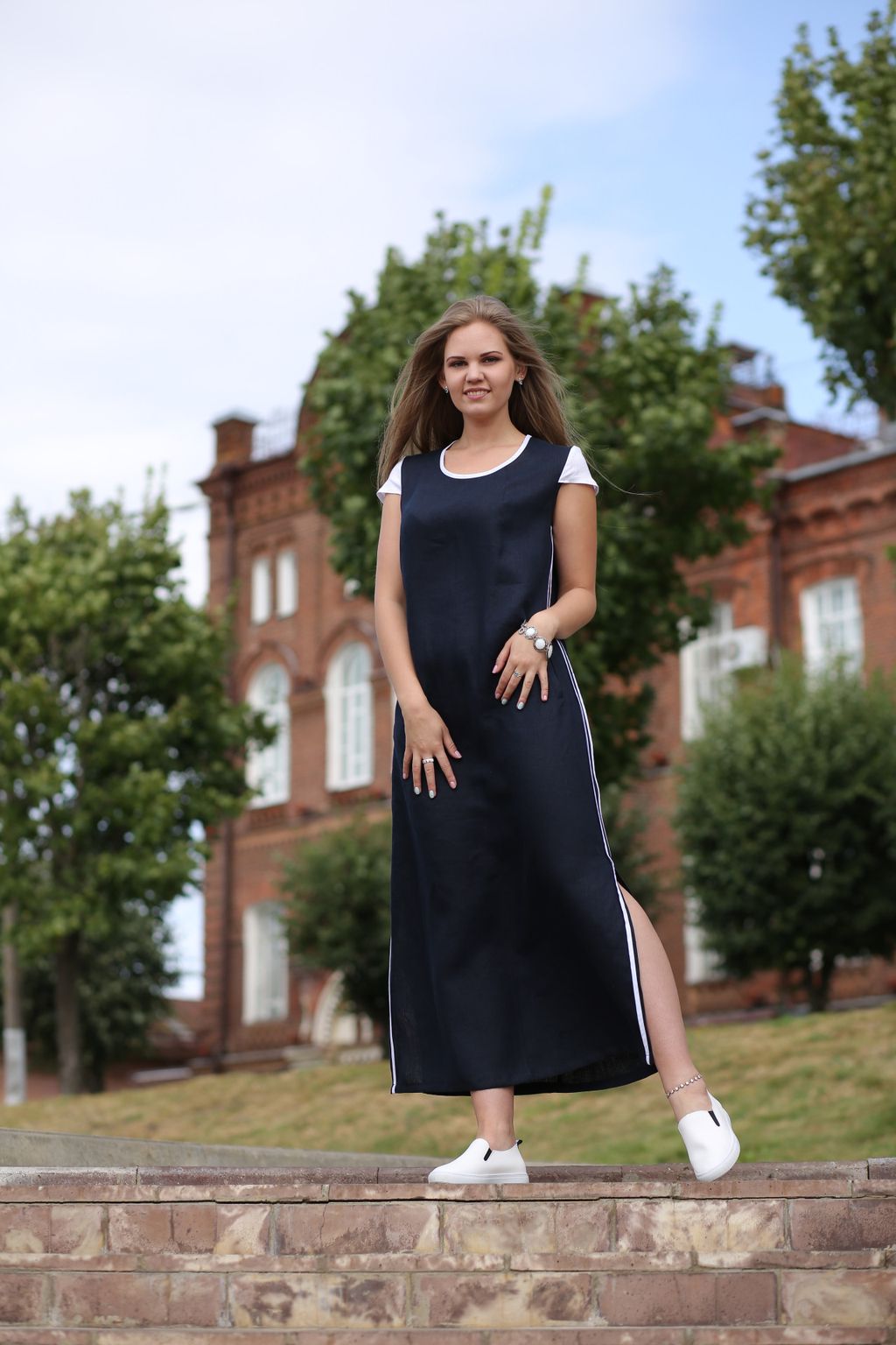 Платье 100% лен 022 темно-синий - Новый лен фото 4