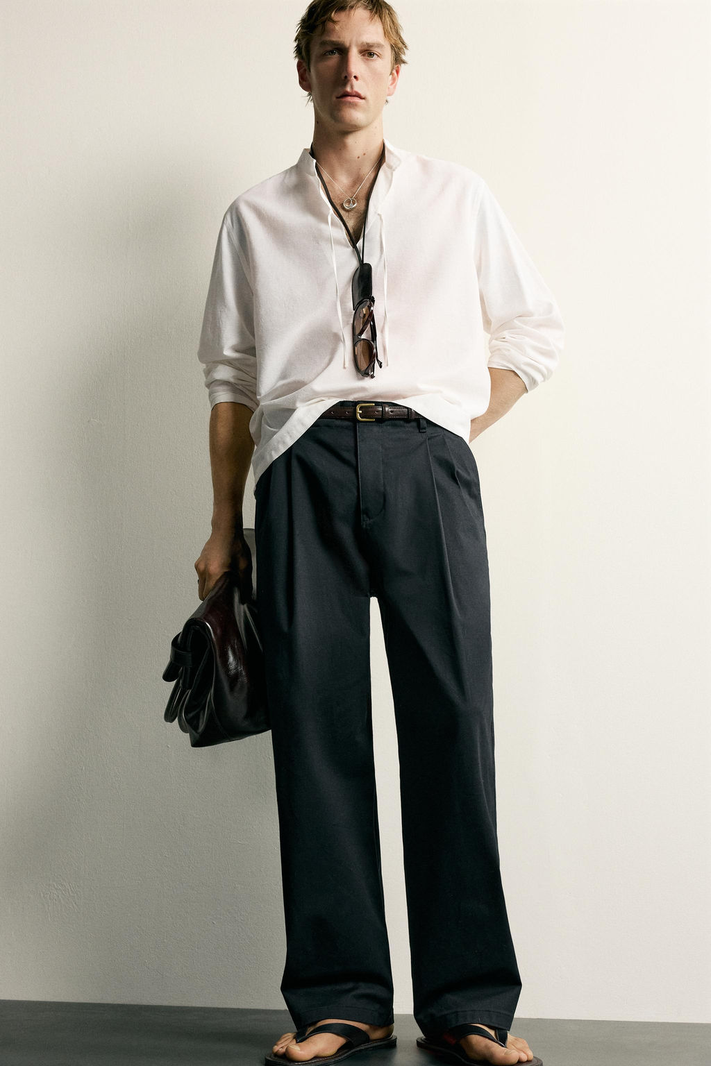 CAMISA RELAXED FIT ALGOD?N - VISCOSA LAZOS / Blanco roto - Zara фото 6