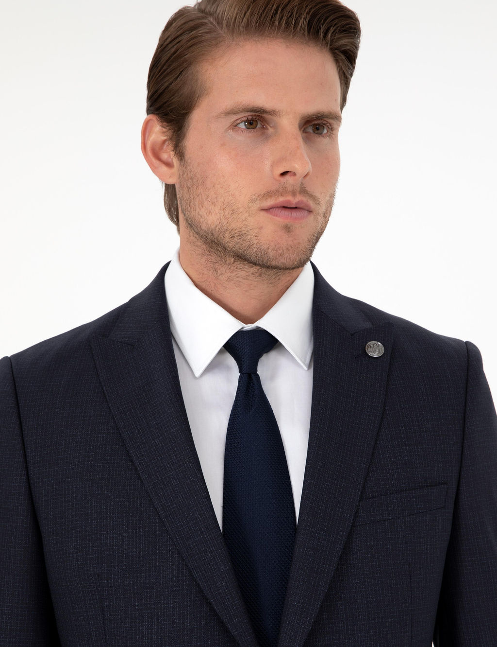 Lacivert Ex. Slim Fit _izgili Y_nl_ Tak_m Elbise
