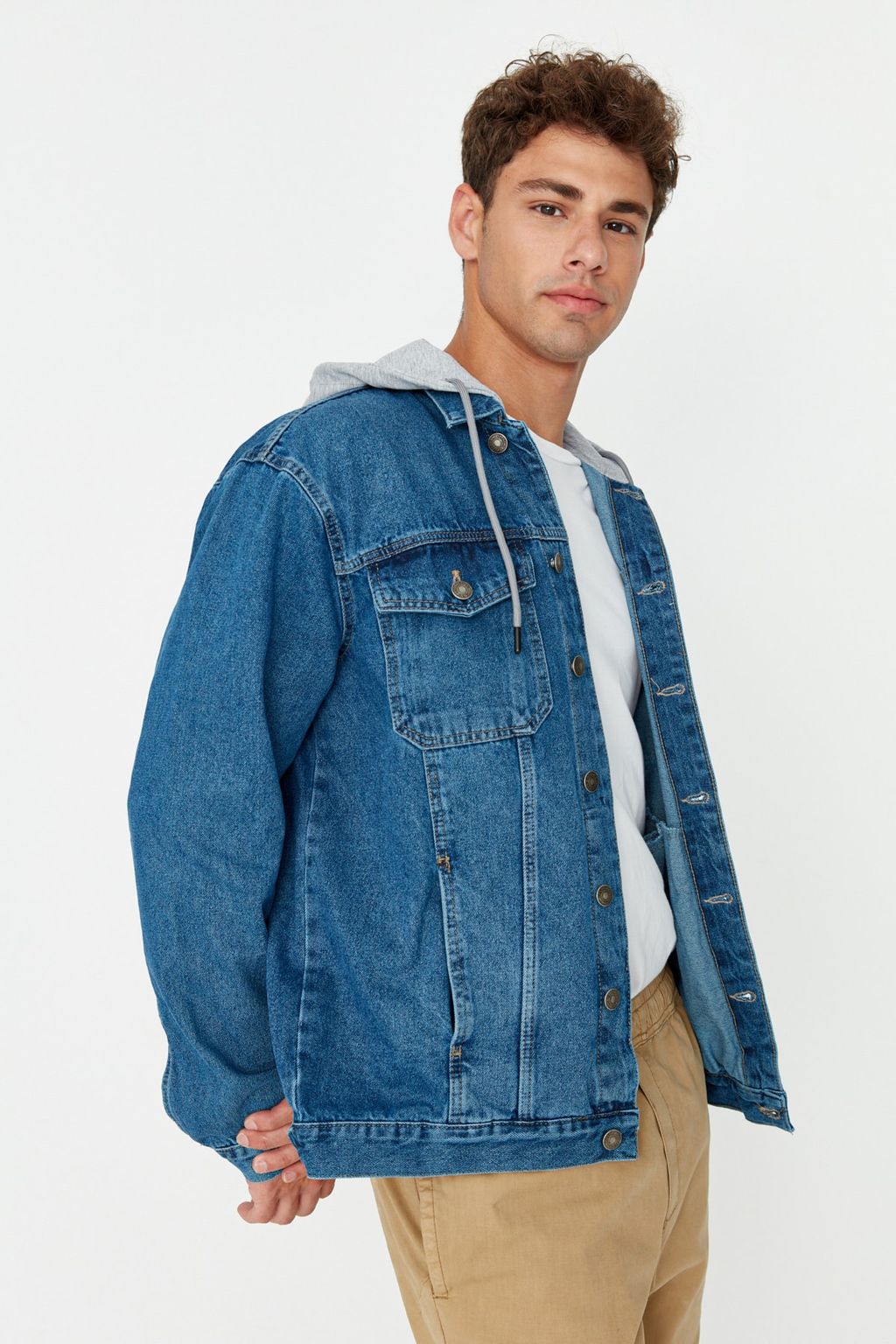 TRENDYOL MAN Siyah %100 Pamuk Regular Fit Orme Kapusonlu Denim Ceket TMNAW23CE00019 - Trendyolmilla фото 10