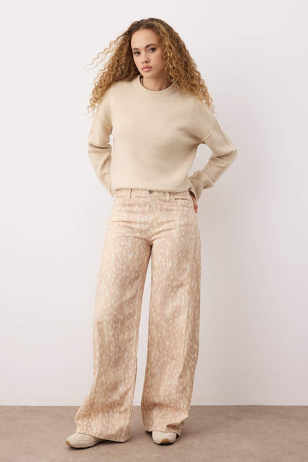 Cok Renkli Animal Bambi Desenli Dusuk Bel Wide Leg Jeans TWOAW26JE00146