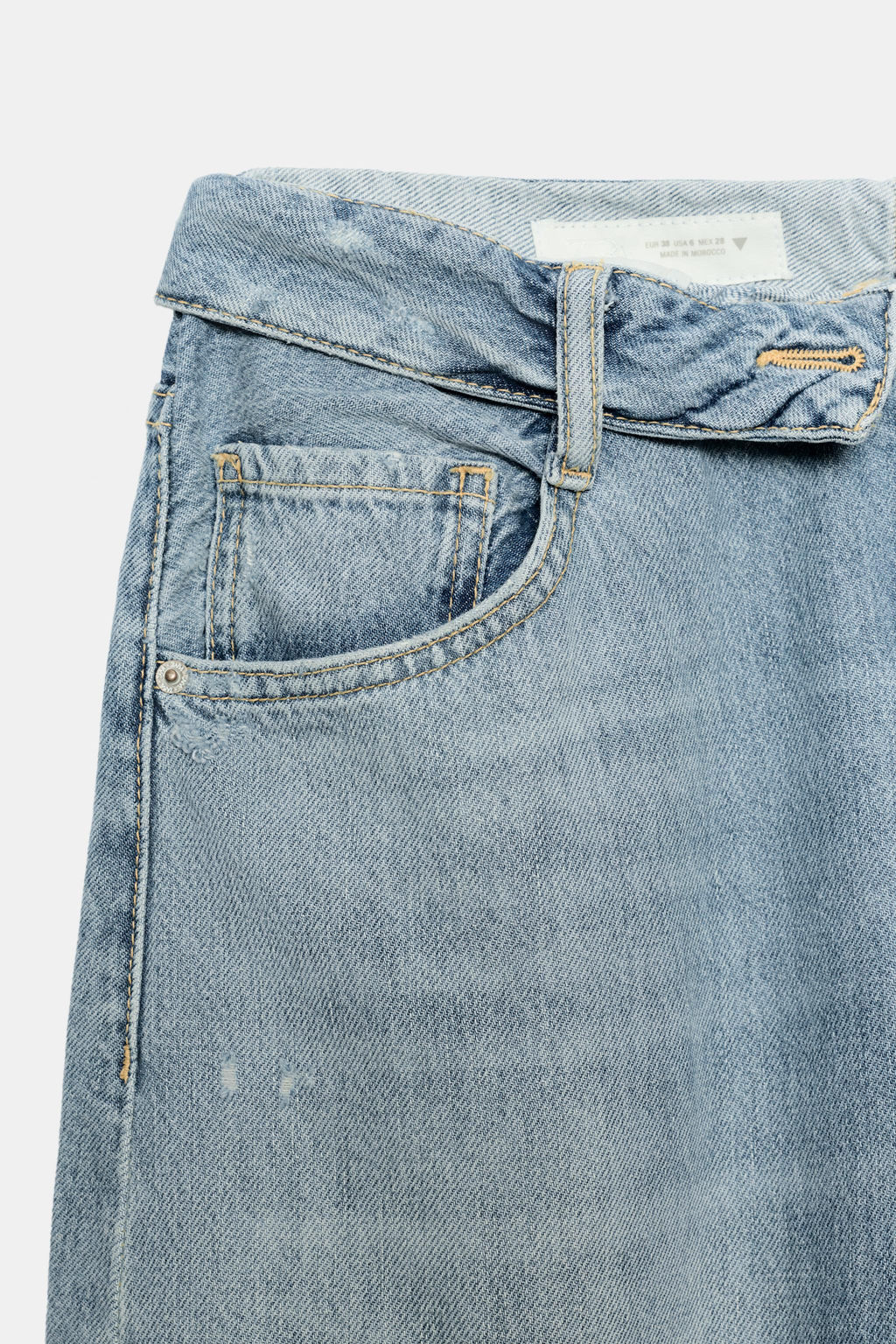 JEANS CINTURA DOBLADA TRF TIRO MEDIO ROTOS / Azul claro