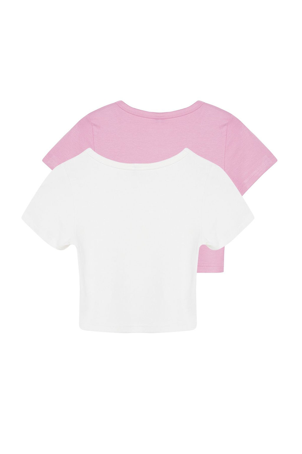 Pembe-Ekru 2li Paket Crop Viskoz/Yumusak Kumas Esnek Orme Bluz TWOSS23BZ00108