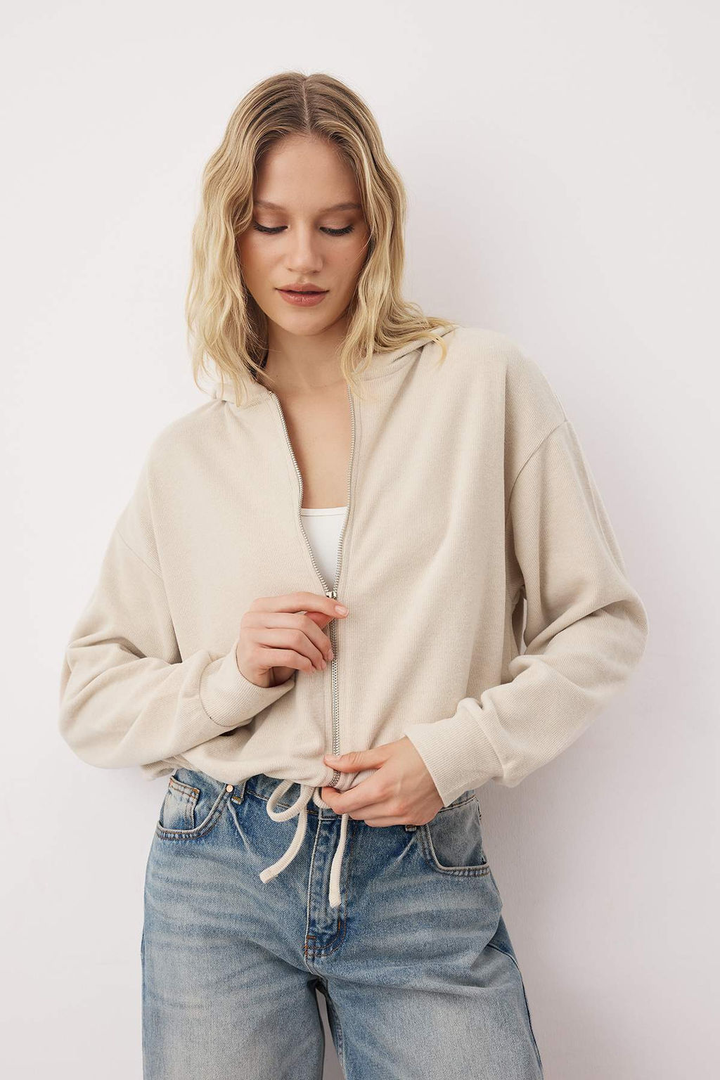 Tas Selanik/Triko Gorunumlu Oversize/Genis Kal?p Orme Sweatshirt TWOAW26SW00069