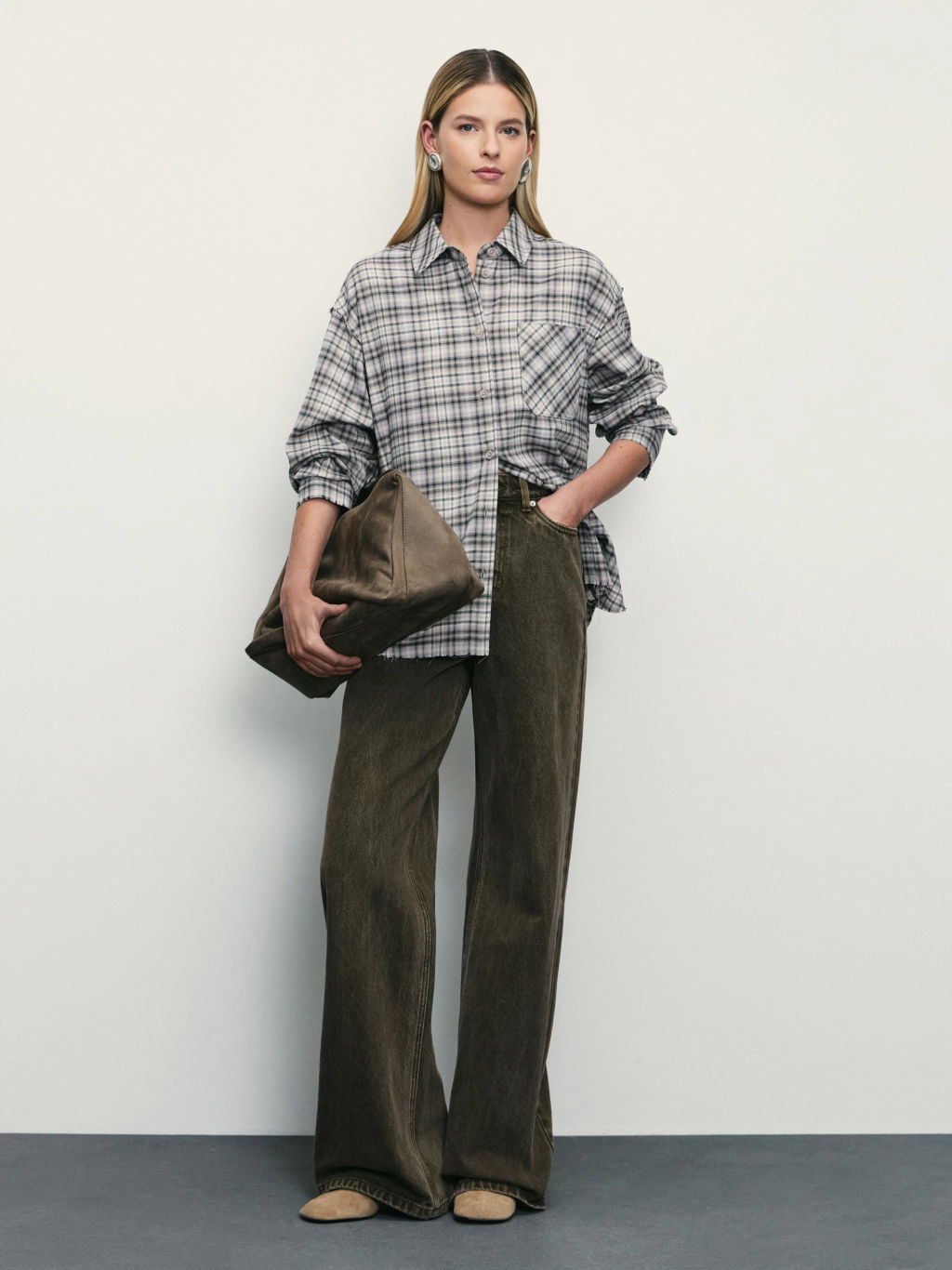 Рубашка в клетку с необработанным краем / Zarina фото 2