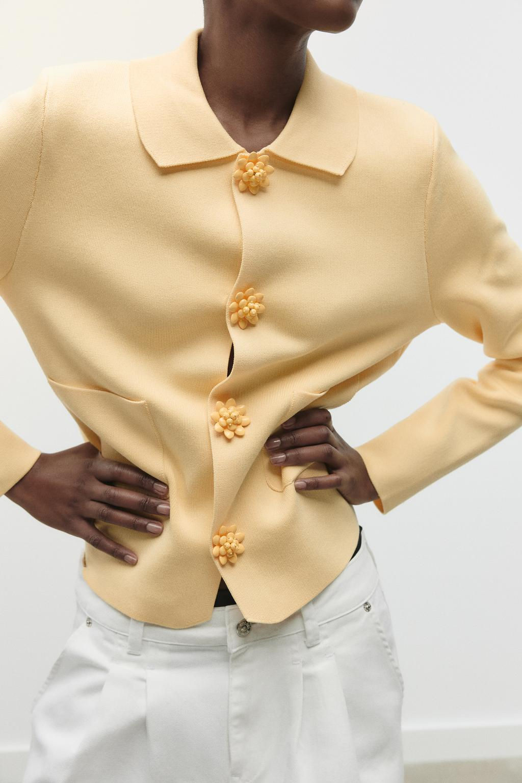 PLAIN KNIT JACKET WITH BEADED BUTTONS - Zara фото 2