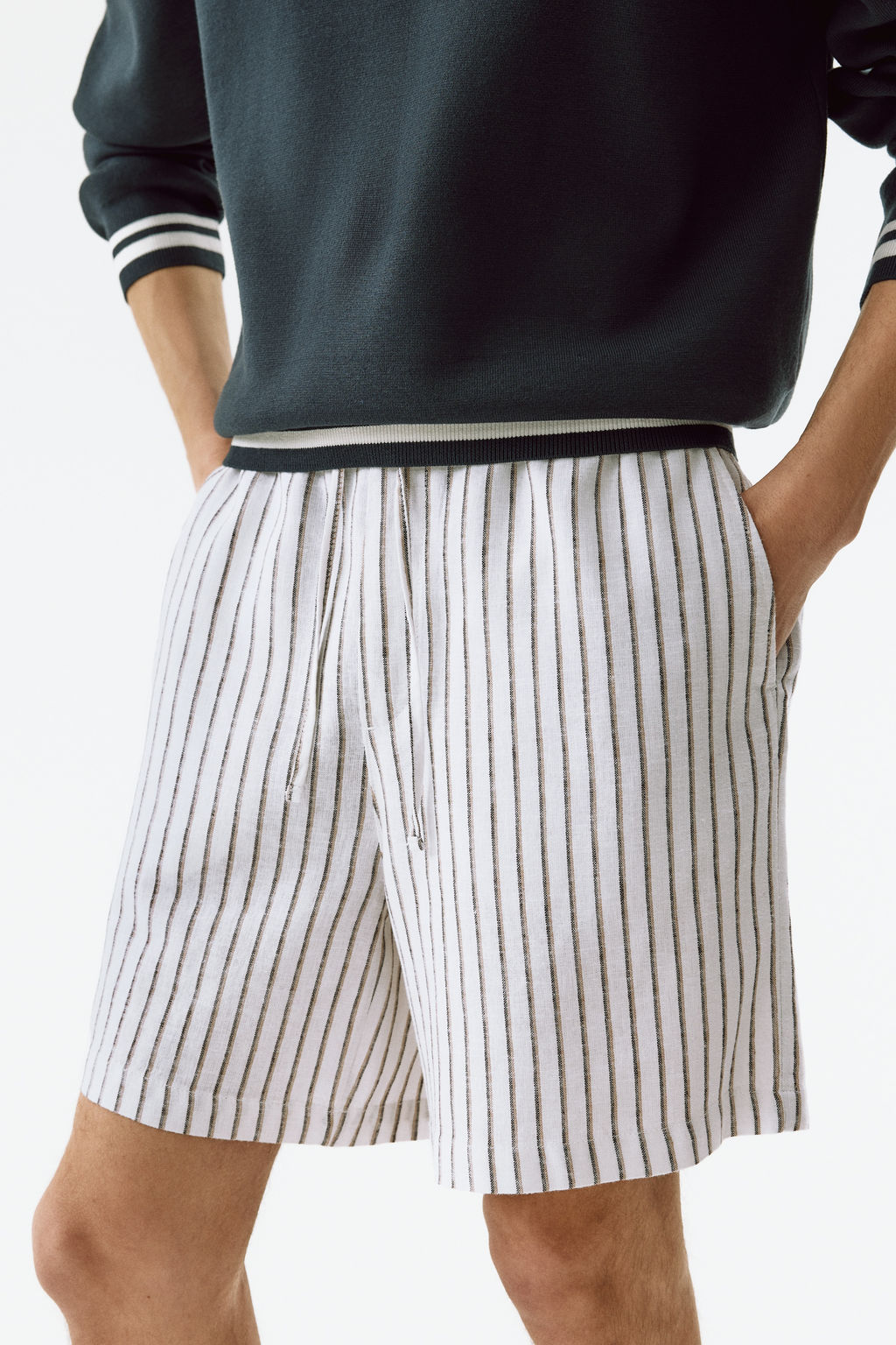 Pantal?n corto en mezcla de lino Relaxed Fit - H&m фото 9