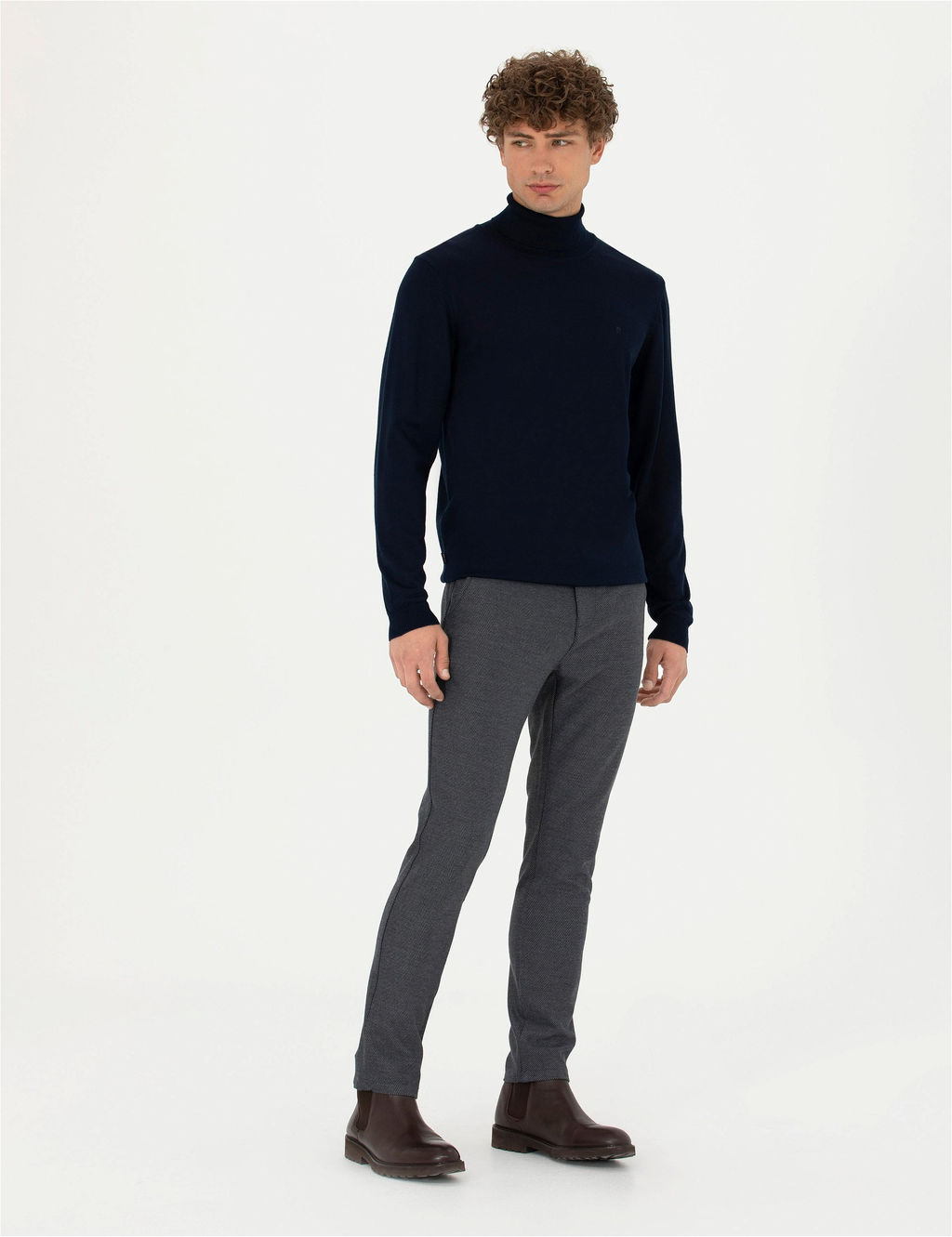 Lacivert Slim Fit Bal_k__ Yaka Y_n Kar___ml_ Basic Triko Kazak - Pierre cardin фото 4
