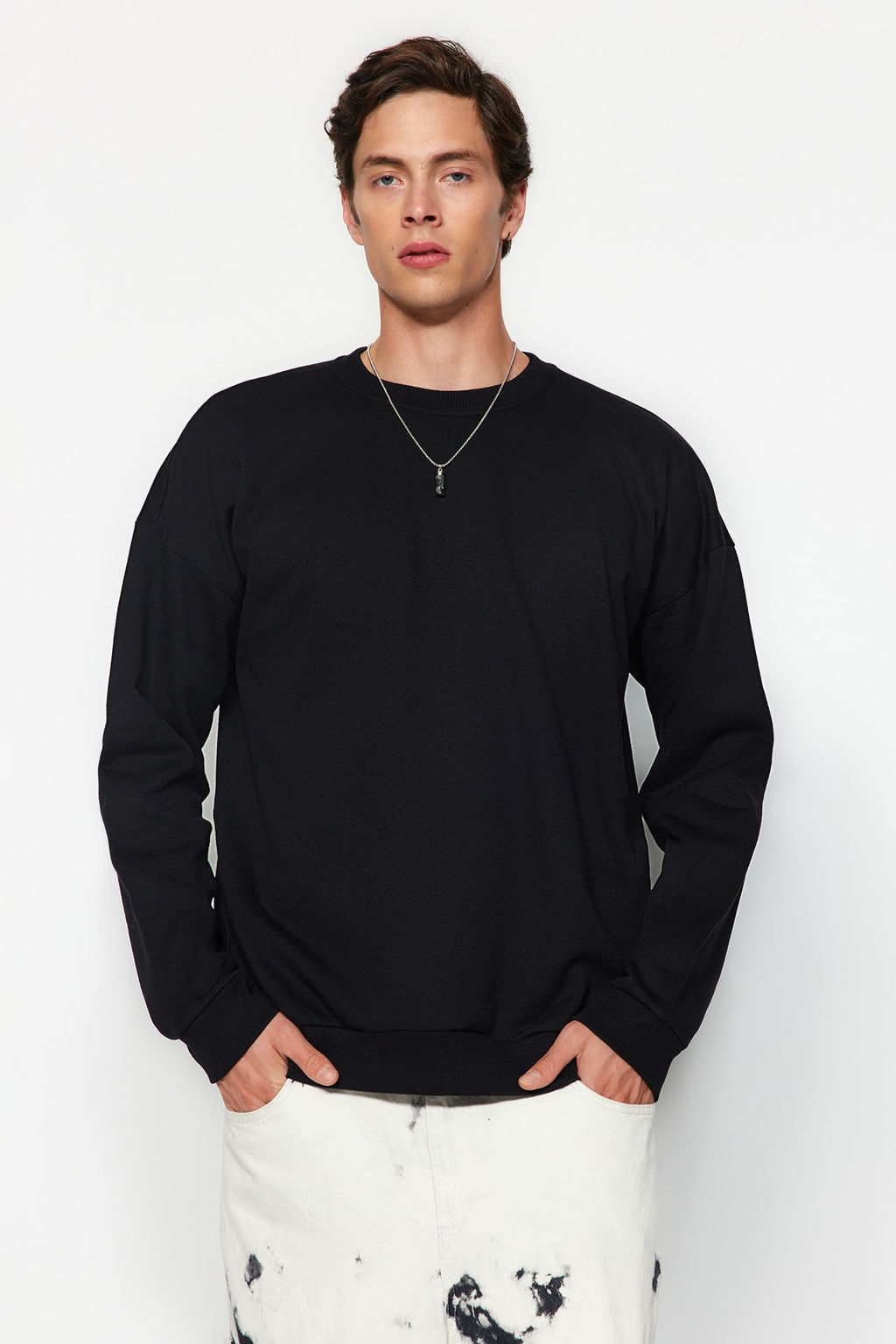 TRENDYOL MAN Lacivert Oversize/Genis Kesim S?rt Bask?l? Ici Polar/S?cak Tutan Pamuk Sweatshirt TMNAW22SW0796 - Trendyolmilla фото 22