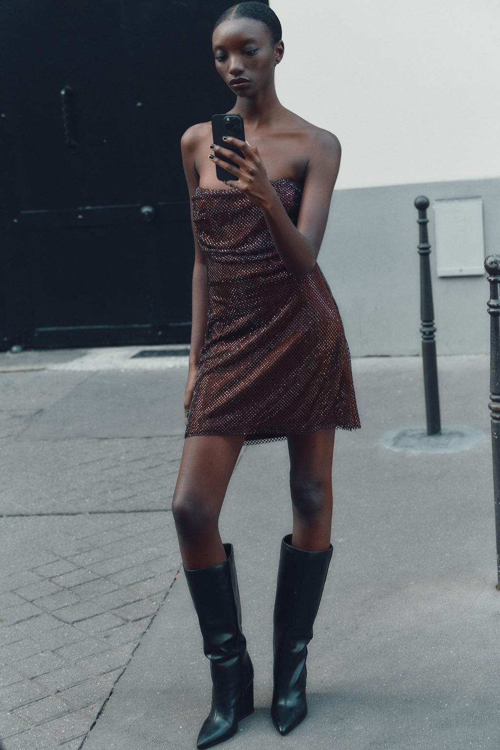 RED STRAPLESS SEQUIN DRESS - Zara фото 3
