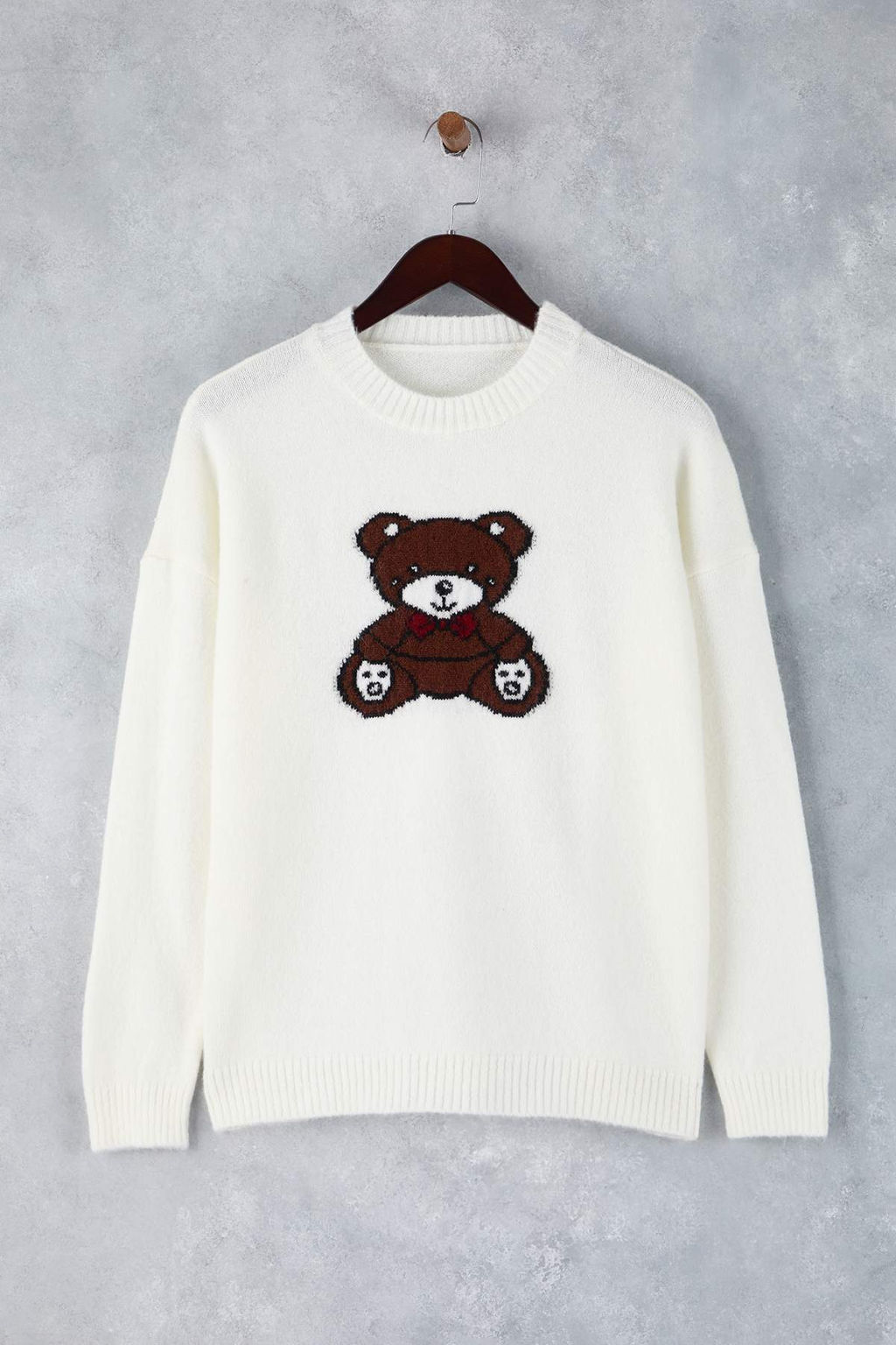 Ekru Ay?c?k Nak?sl? Bisiklet Yaka Triko Kazak TWOAW26KZ00267 - Trendyolmilla фото 5