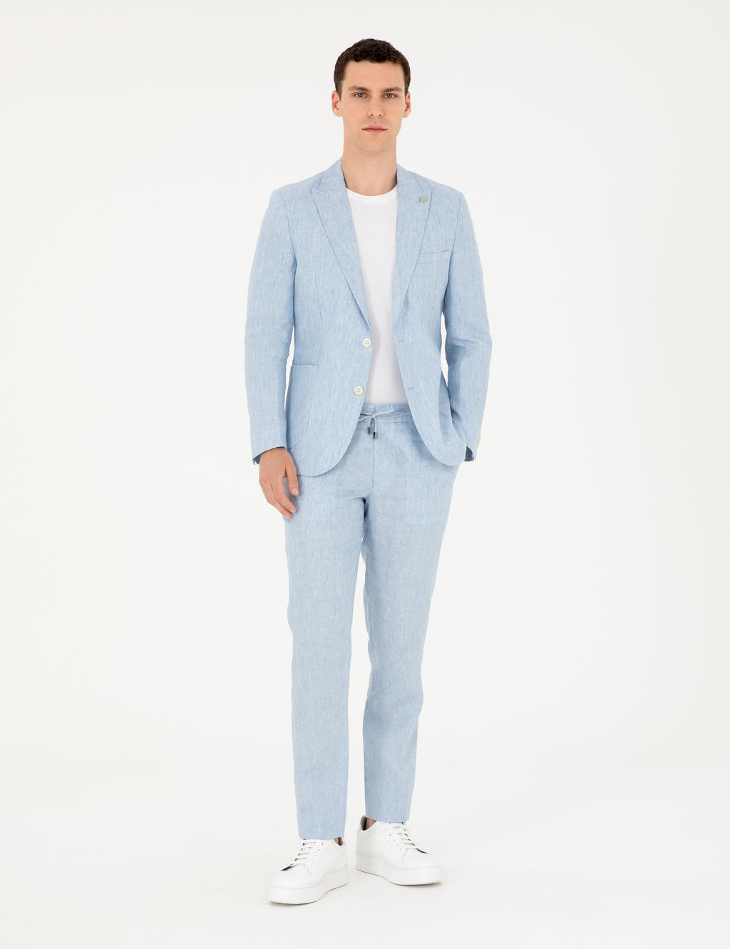 A__k Mavi Ex. Slim Fit %100 Keten Tak_m Elbise