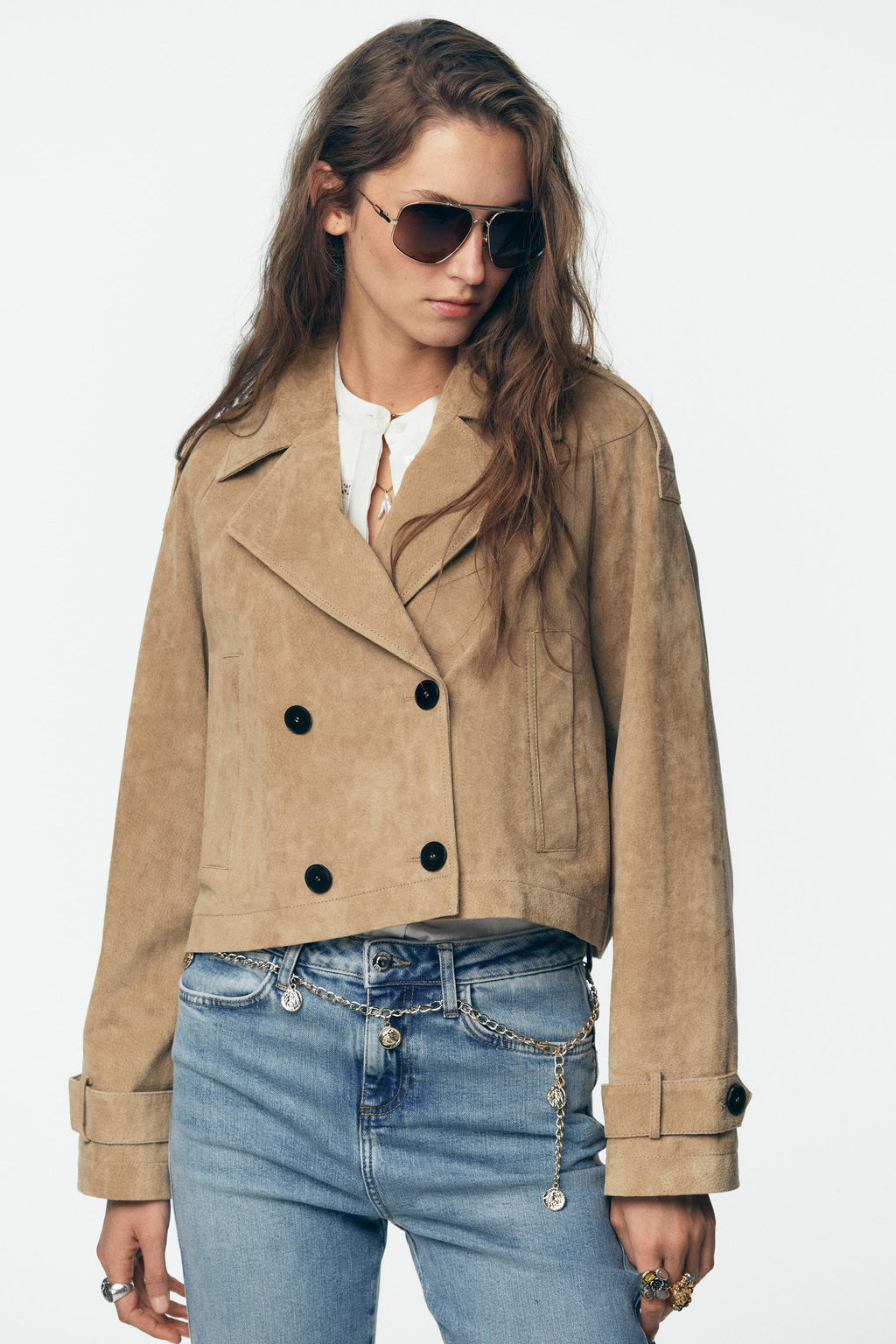 100% LEATHER SHORT TRENCH COAT