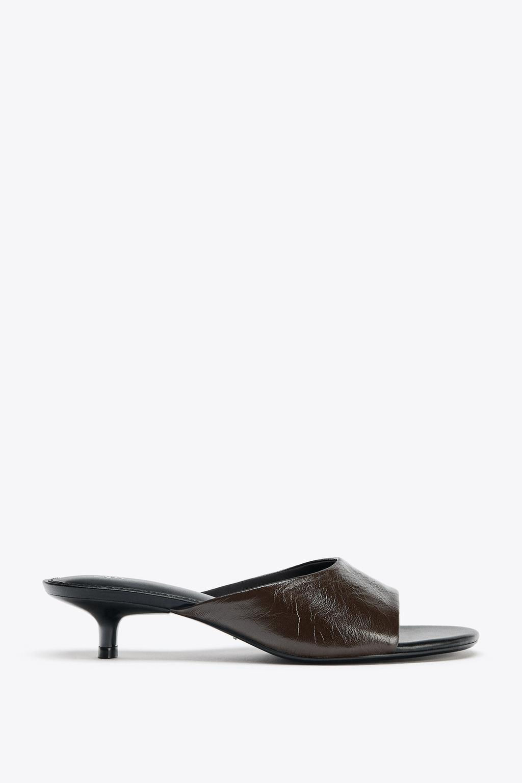 LEATHER KITTEN HEEL SANDALS - Zara фото 4