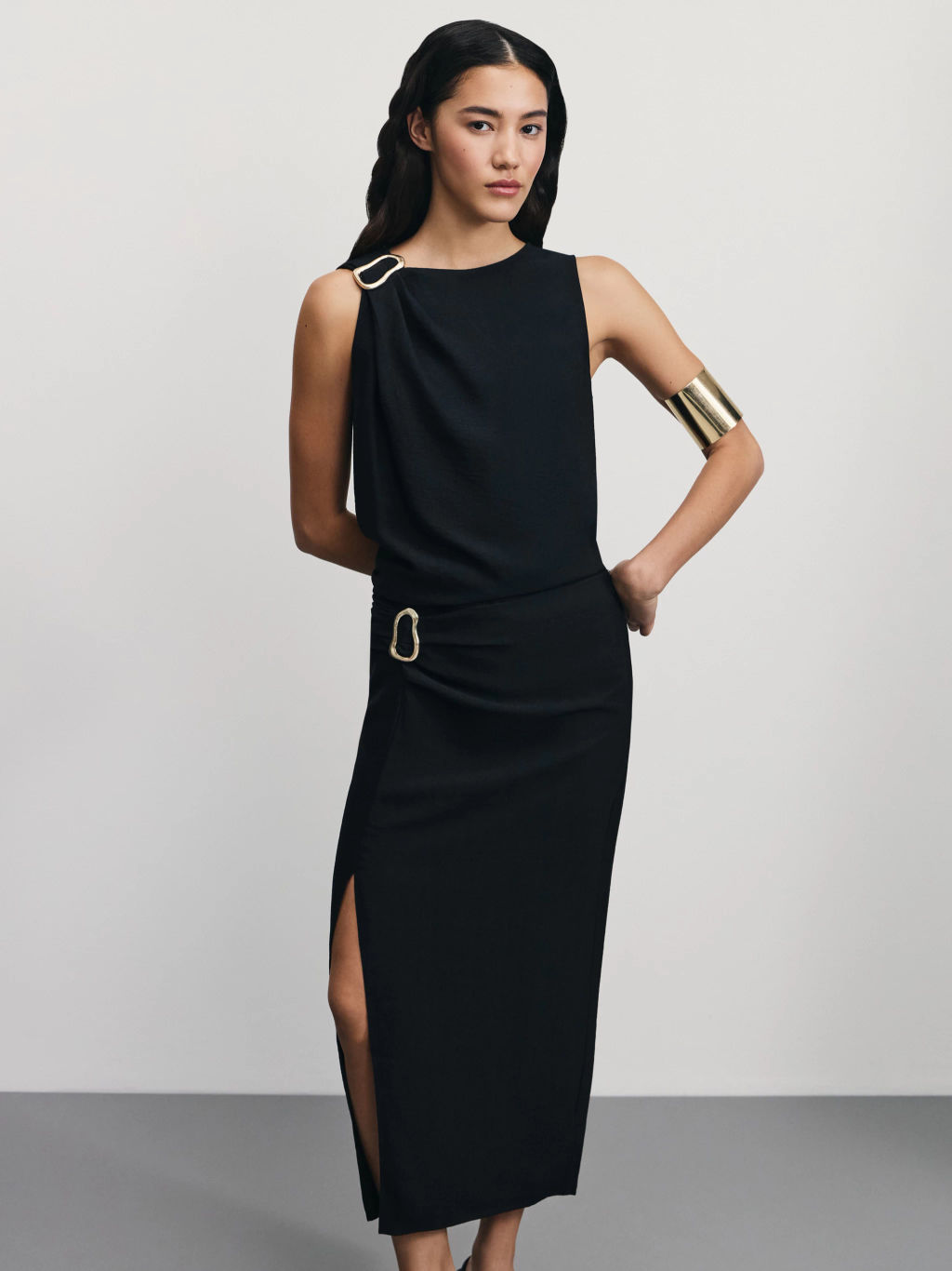 Юбка миди с разрезом и пряжкой из вискозы / Zarina  фото 2