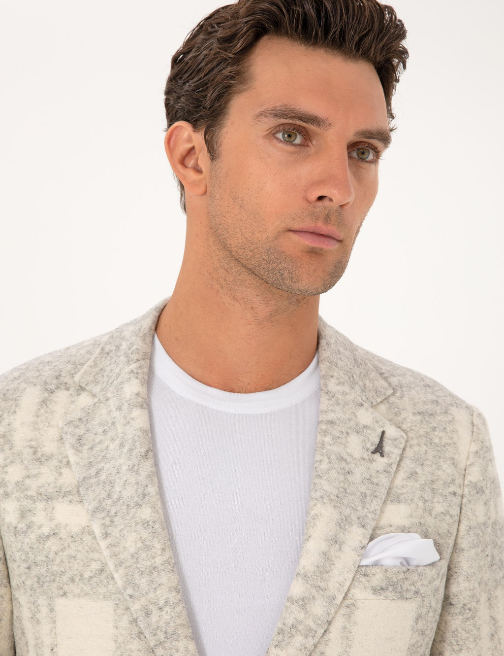 Beyaz Slim Fit Y_n Kar___ml_ Flanel Ceket - Cacharel фото 2