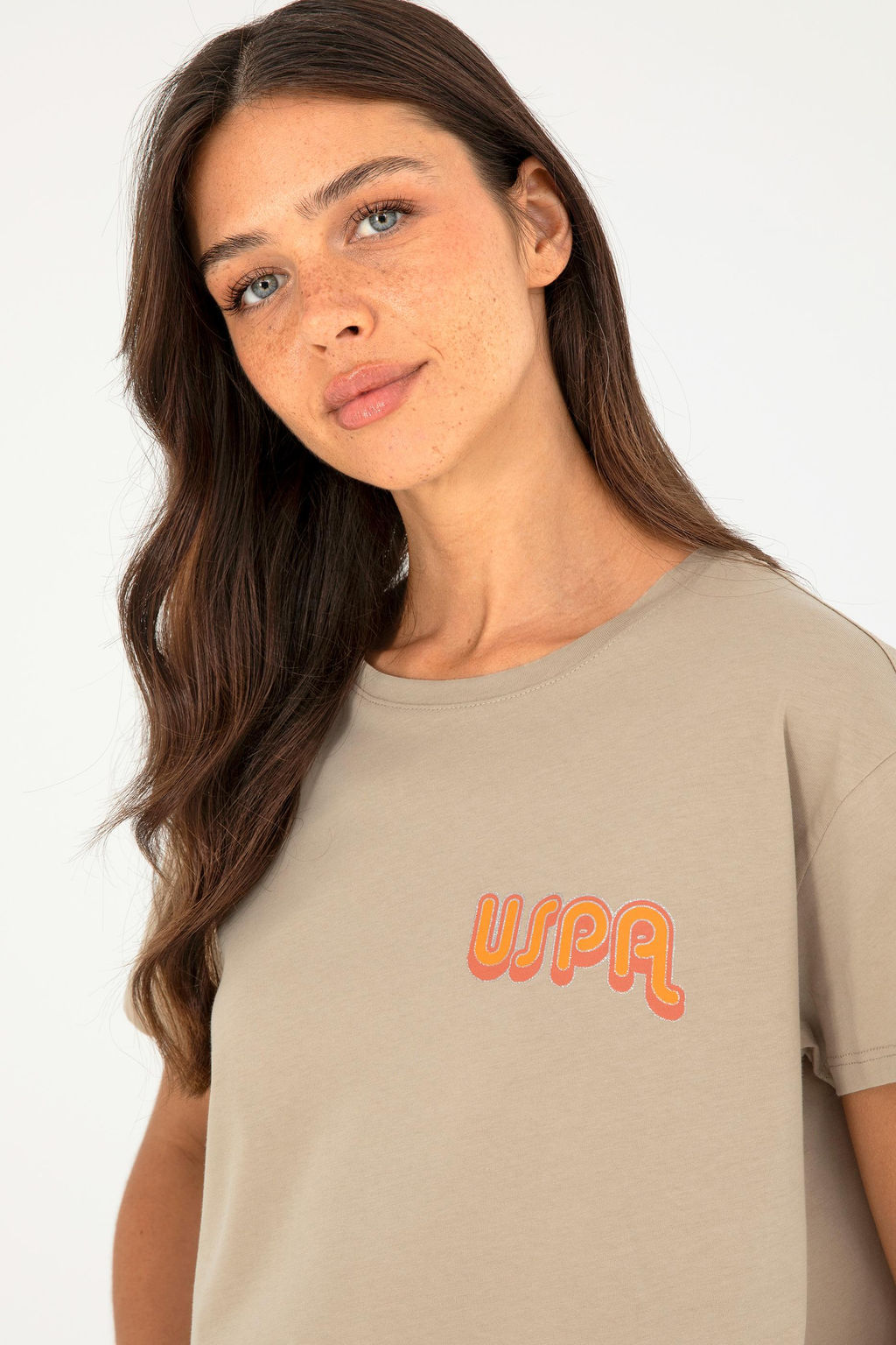 Футболка U.S. Polo Assn женская светло-хаки хлопок  фото 9