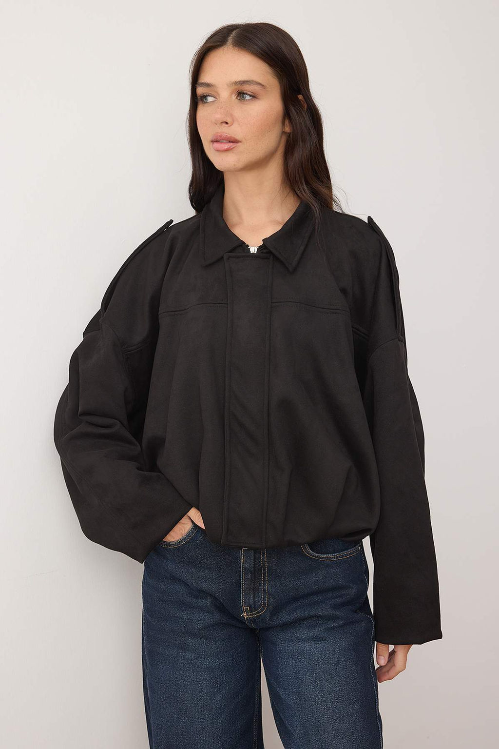 Siyah Oversize Kal?p Suet Bomber Ceket Mont TWOAW26MO00172 - Trendyolmilla фото 9