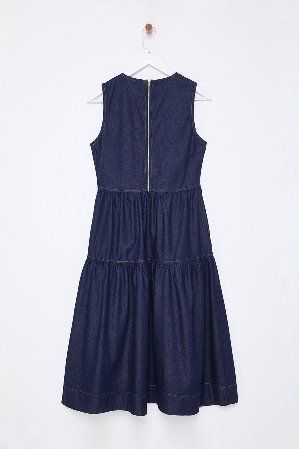 TRENDYOLMILLA Koyu Mavi Volanl? Midi Denim Elbise TWOSS25EL00007