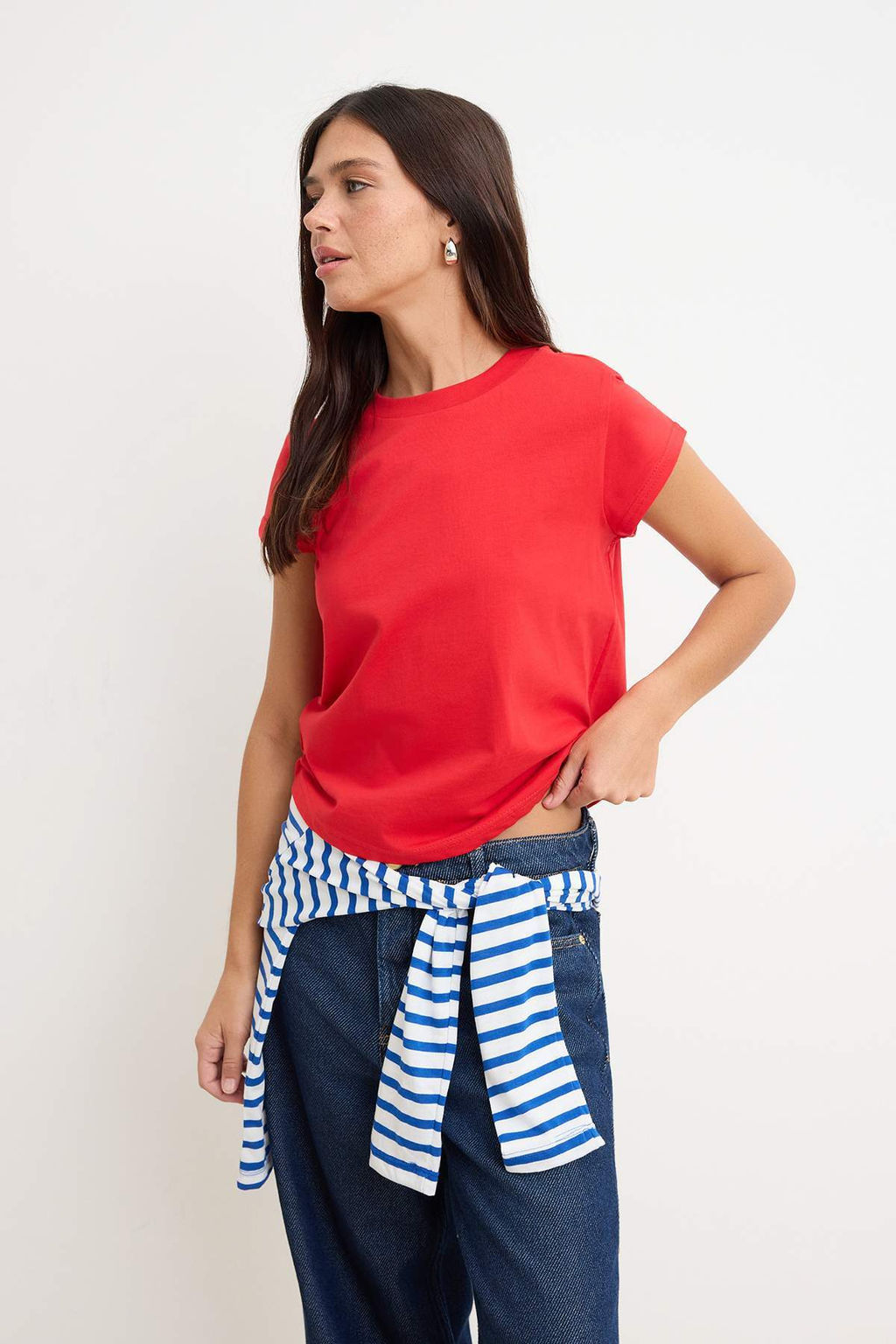 K?rm?z? Regular/Normal Kal?p Ay Kol K?sa Kollu Tok %100 Pamuk Orme T-Shirt TWOSS26TS00181