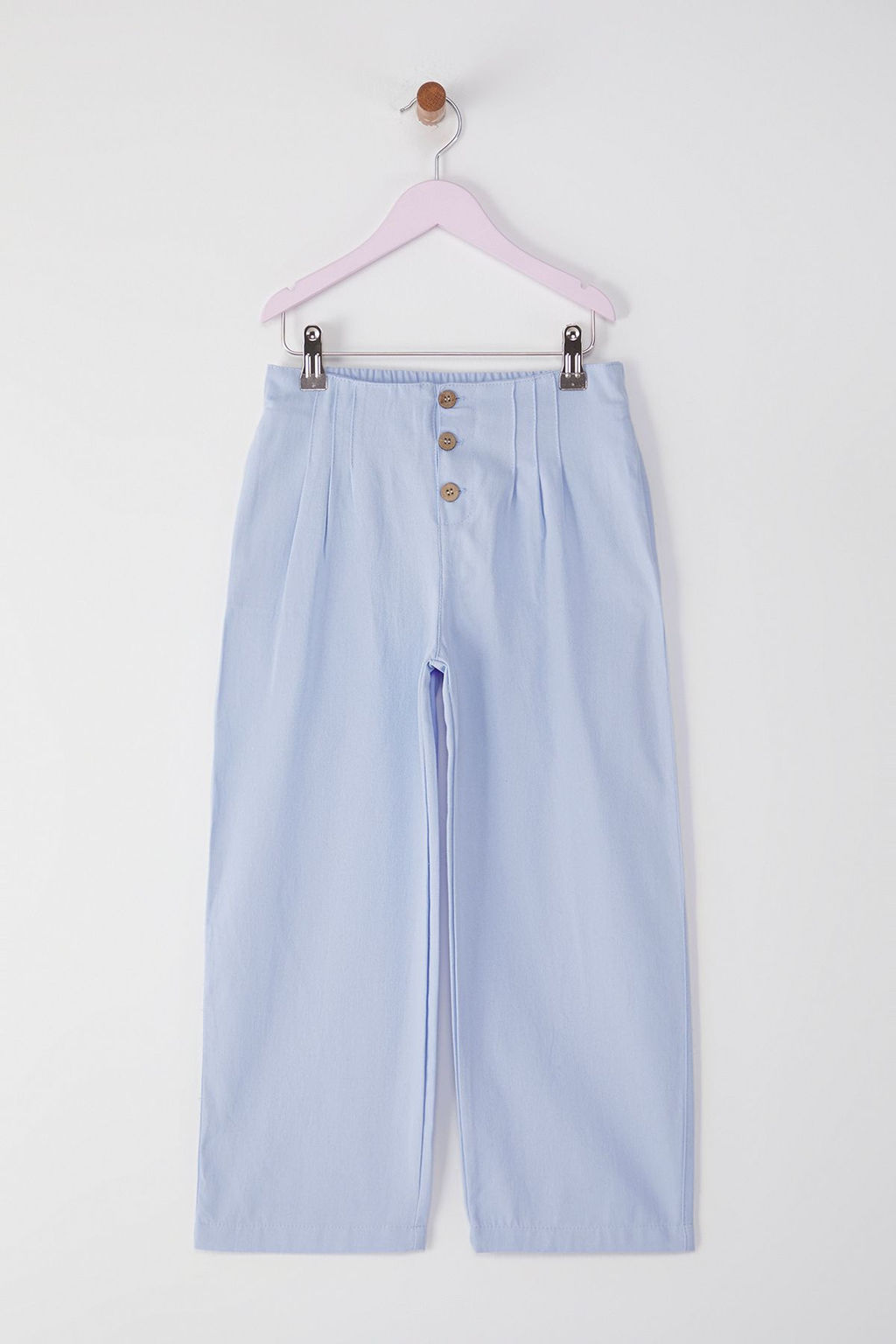 Ac?k Mavi K?z Cocuk %100 Pamuk Basic Wide Leg Orme Pantolon TKDSS25PL00003