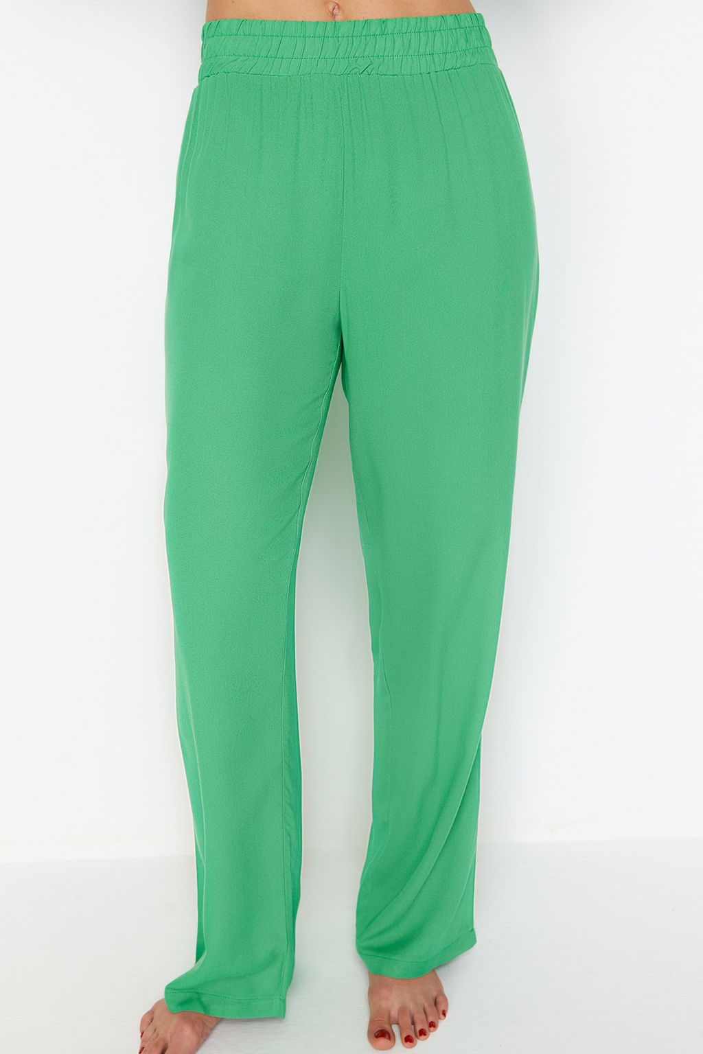 Yesil Dokuma Baglamal? Bluz Pantolon Plaj Tak?m TBESS23AU00072