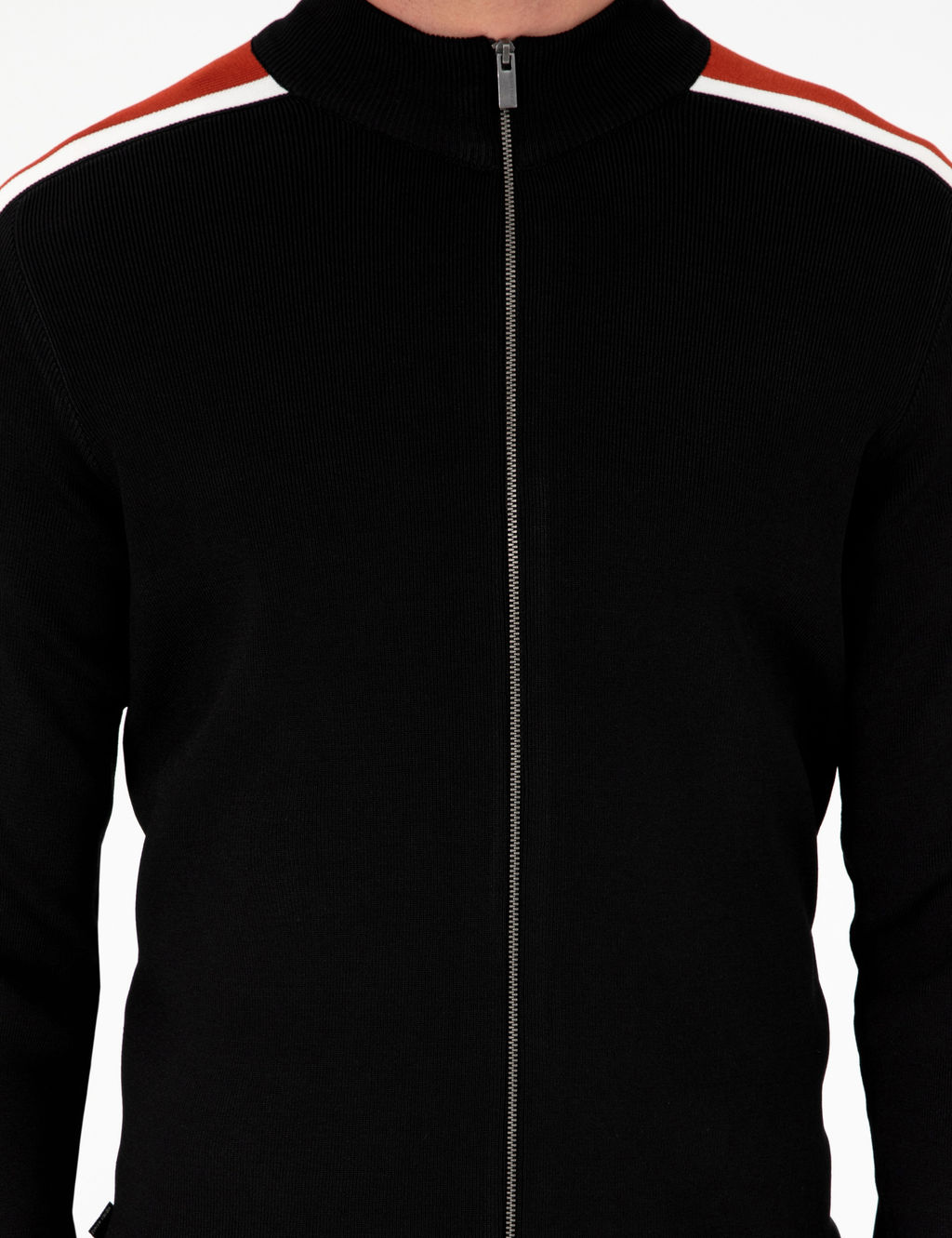 Siyah Slim Fit Y_n Kar___ml_ Fermuarl_ Triko H_rka